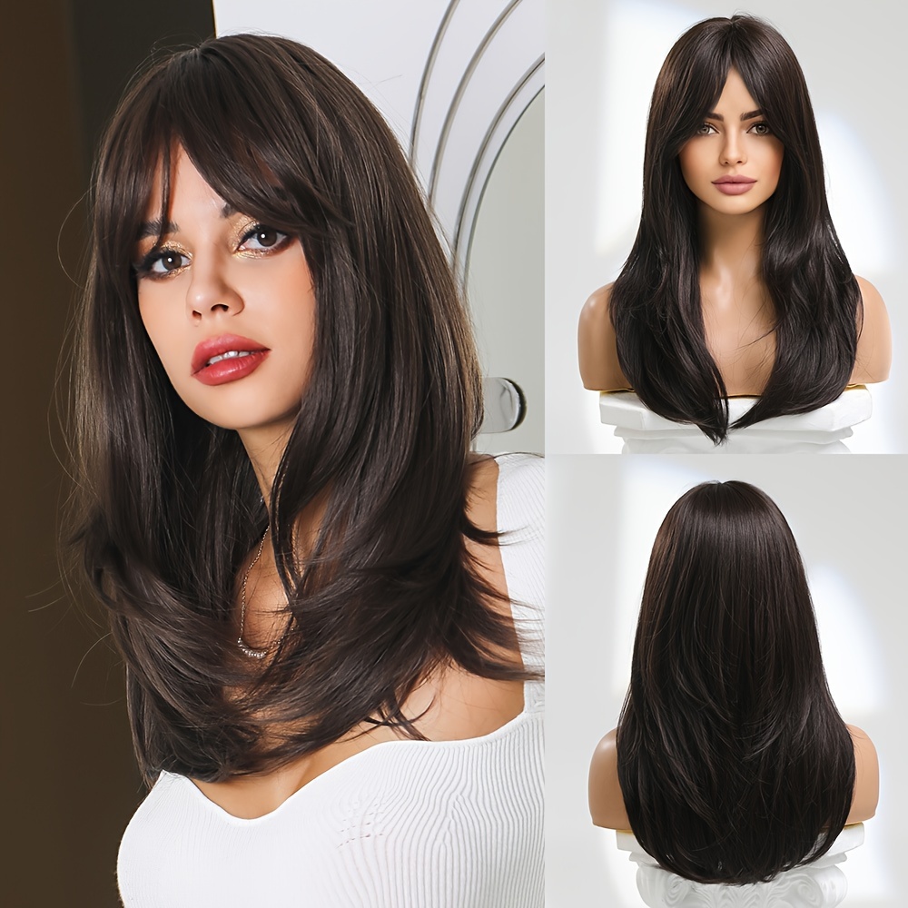 

22 Inch Women's Wig Head Covers Brown Long Straight Hair Matte High Temperature Silk