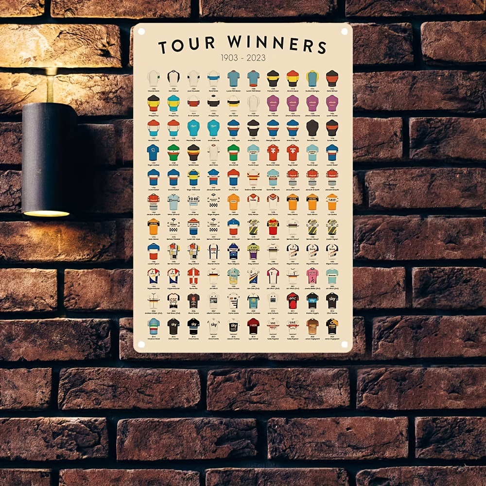 1pc tour de france winners poster cycling print gift for cyclist print poster knowledge metal aluminum sign wall decor poster home bedroom kitchen bar hotel home cafeindoor decor metal wall art metal wall art home decor 8x12 20cm 30cm