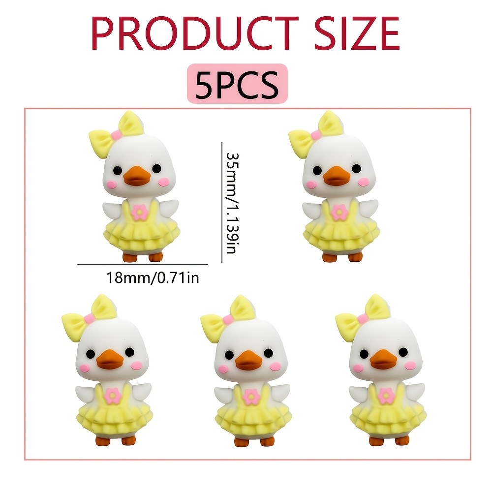 TEMU 5pcs 3d Stereoscopic Little Yellow Duck Shaped Silicone Bead Set, For Bead Pen, Bracelet, Necklace And Other Handmade Craft Additions Beads