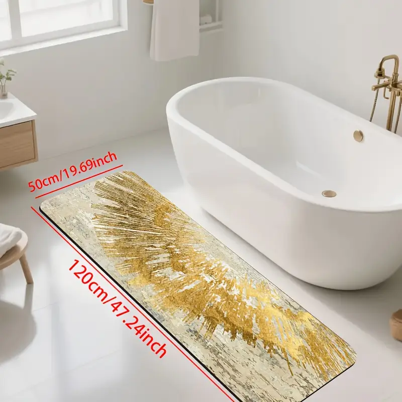 1pc of diatomite bathroom anti slip mat golden art pattern print design quick drying non slip and water absorbing floor mat soft and comfortable suitable for bathrooms shower rooms laundry rooms bedroom floor mats kitchen floor mats rv bathrooms Product details 7