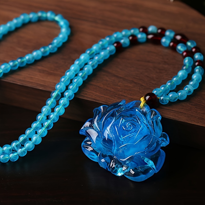 

[handmade Beads] Ethnic For Lotus Pendant Necklace - Resin With Translucent Beads, Ideal For Casual Attire & All