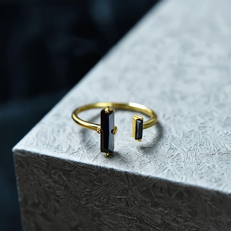 E-shop Natürlicher Minimalistischer Stil Natürlicher Obsidian Verstellbarer Ring, Barring, Stilring - Exklusiver Doppelbar Offener Ring
