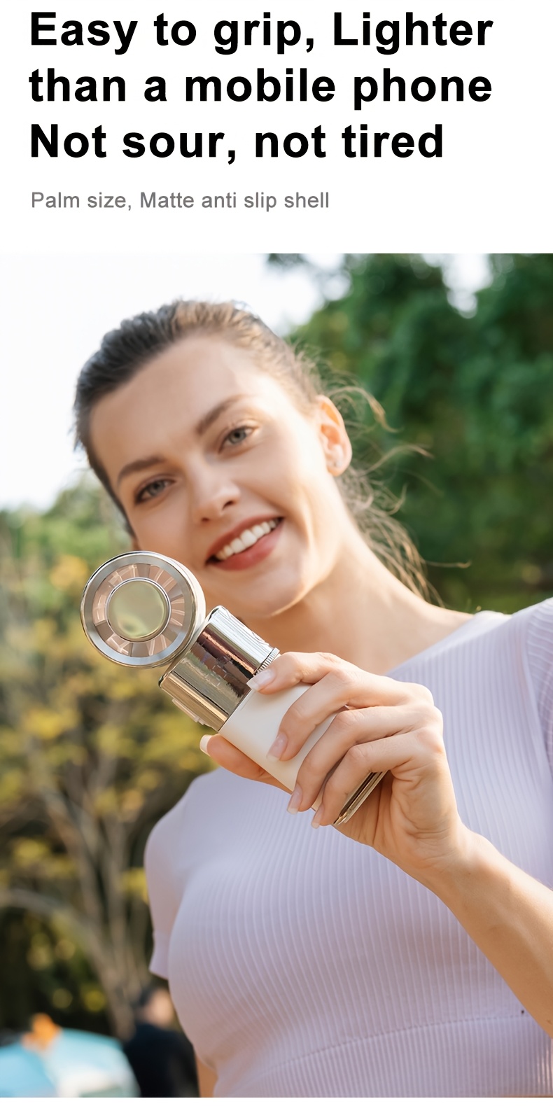 Handheld neck fan with a 130-degree adjustable head, built-in cooling pad on the fan surface for rapid temperature reduction, supports up to 10W fast charging via large 6000mAh battery, includes creative retractable lanyard and buckle strap