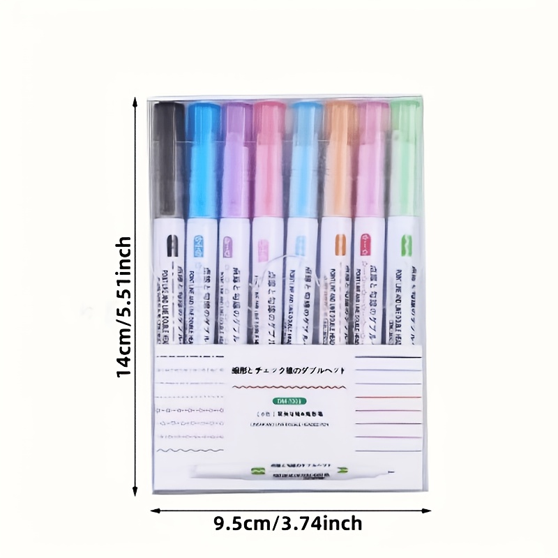 6/8pcs Double-ended Flower Profile Curve Pen, Highlighter, Marker Pen, Wave Pen, Student Handbook, Key Color, Set Of Markers