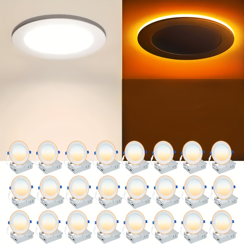 TEMU 6/12/24 Pack 6 Inch Recessed Light With Night Light (2200k), Canless Led Recessed Lighting 6 Inch, 2700k-5000k Selectable, 12w=130w, 1050lm Dimmable Recessed Ceiling Wafer Lights, Etl Certified