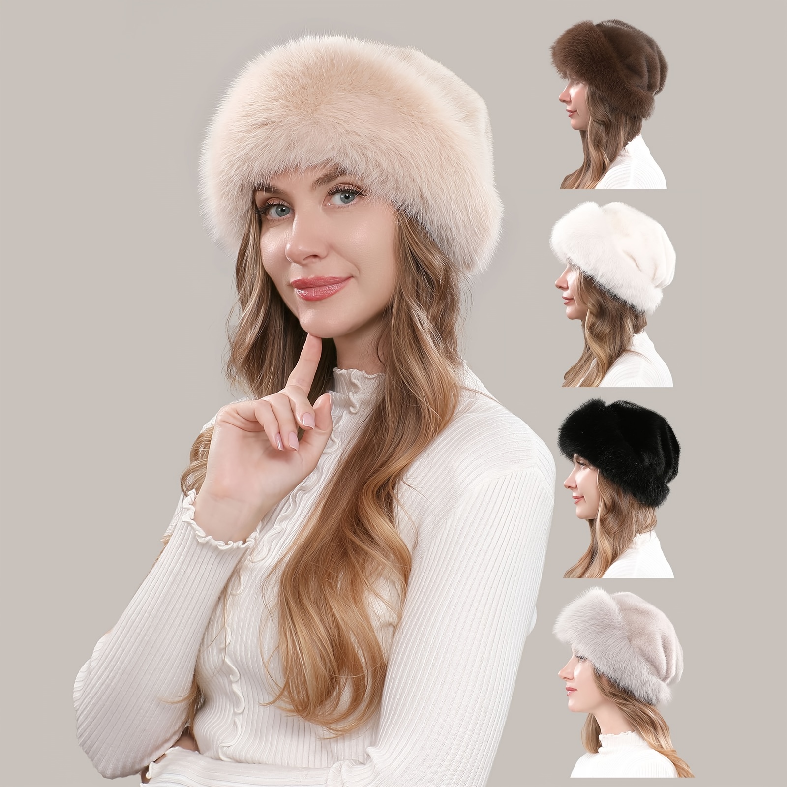 NEW Mongolian Fluffy‎ Furry White Faux Fur Luxury Ear Coverage Bucket Beanie Hat NEW Mongolian Fluffy Furry Black Faux Fur Luxury Ear  main image 4