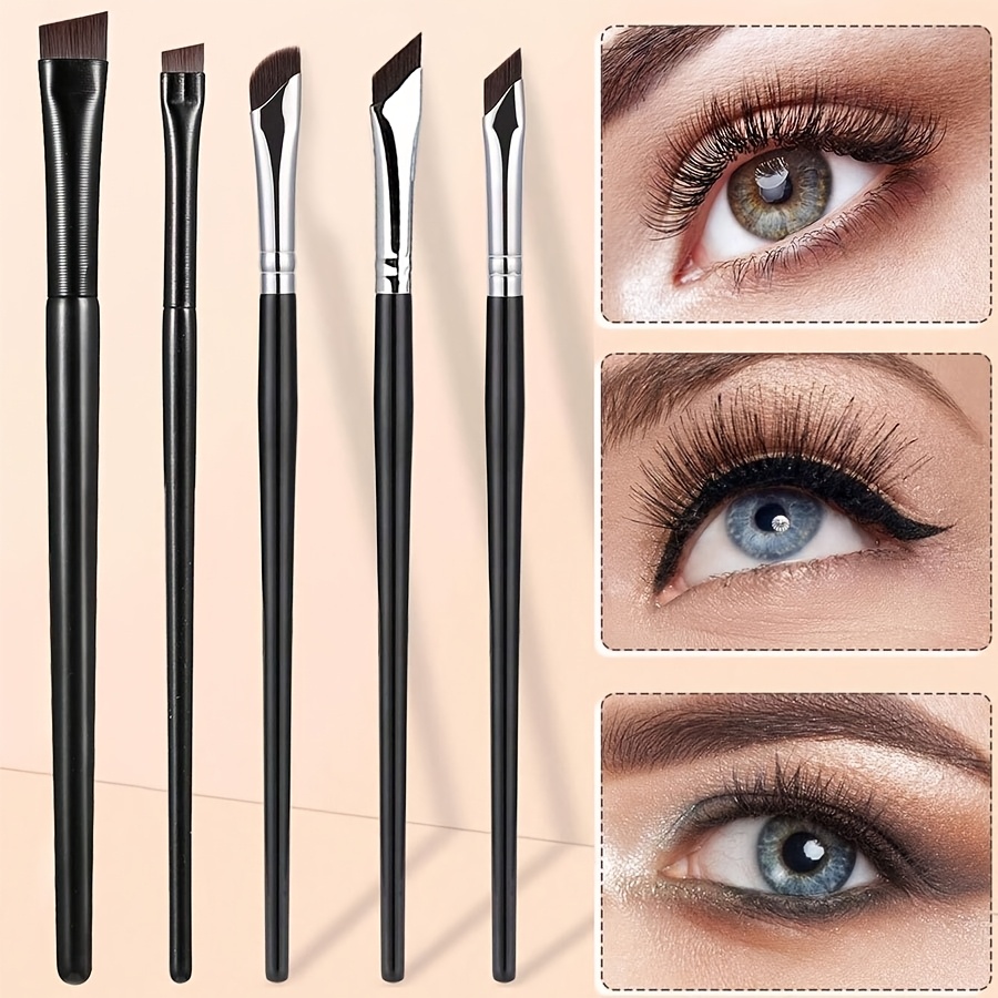 

5pcs Precision Eye Makeup Brush Set - Includes Eyeliner Brush, Slanted Tip Eyeliner Brush, And Eyebrow Brush For Makeup, Hypoallergenic Nylon , Abs Handle, Ideal For Travel & Gifts