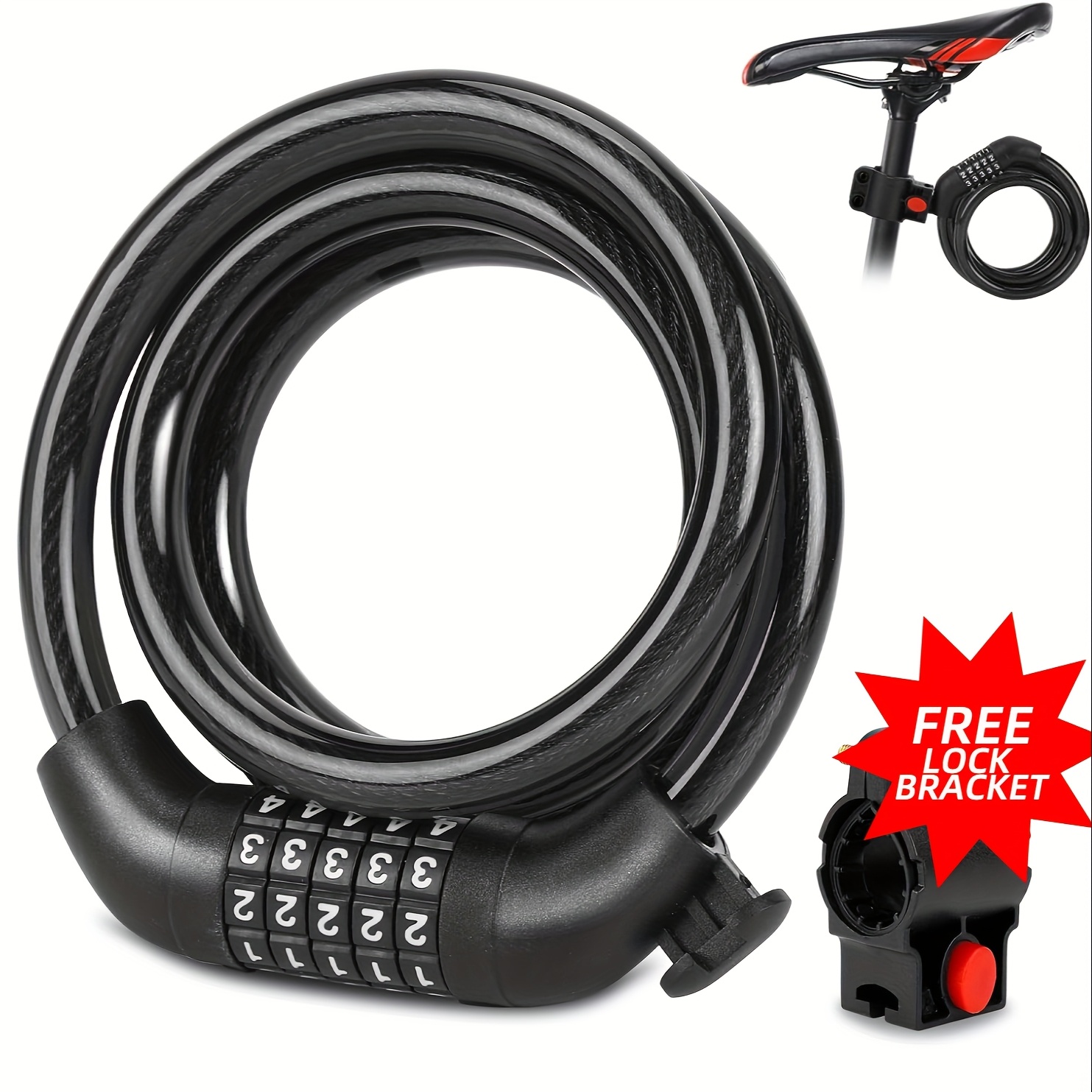 

1pc Combination Bike Lock, 5- Password Steel Cable For Mountain, Road, City Bicycles, E-scooters, Motorcycles - 100cm Length, Anti-theft, Includes Bracket