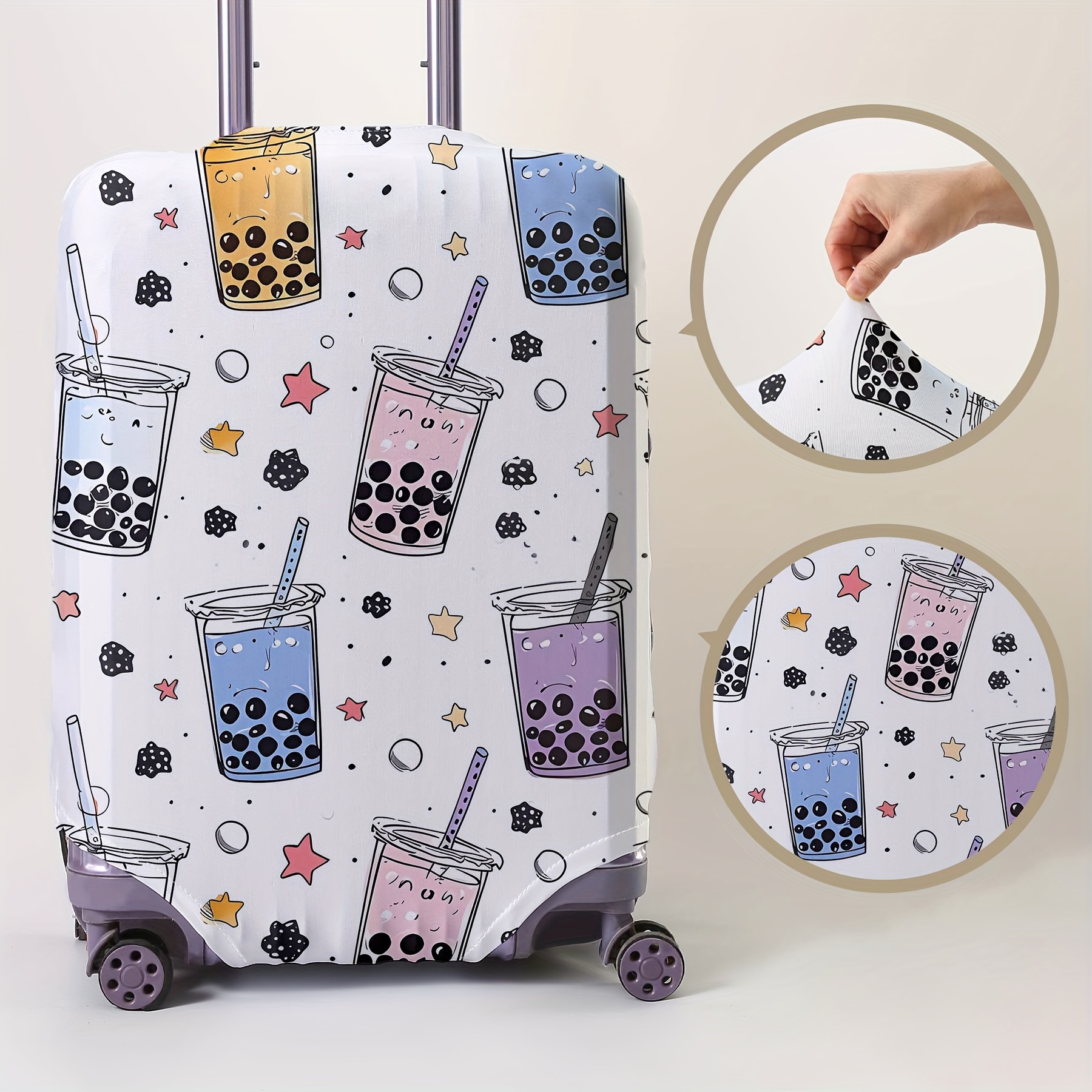 

Print Luggage Protector, Polyester Travel Suitcase Cover With Random Print, Lightweight Dustproof Baggage Accessory With Handle, Mixed Color