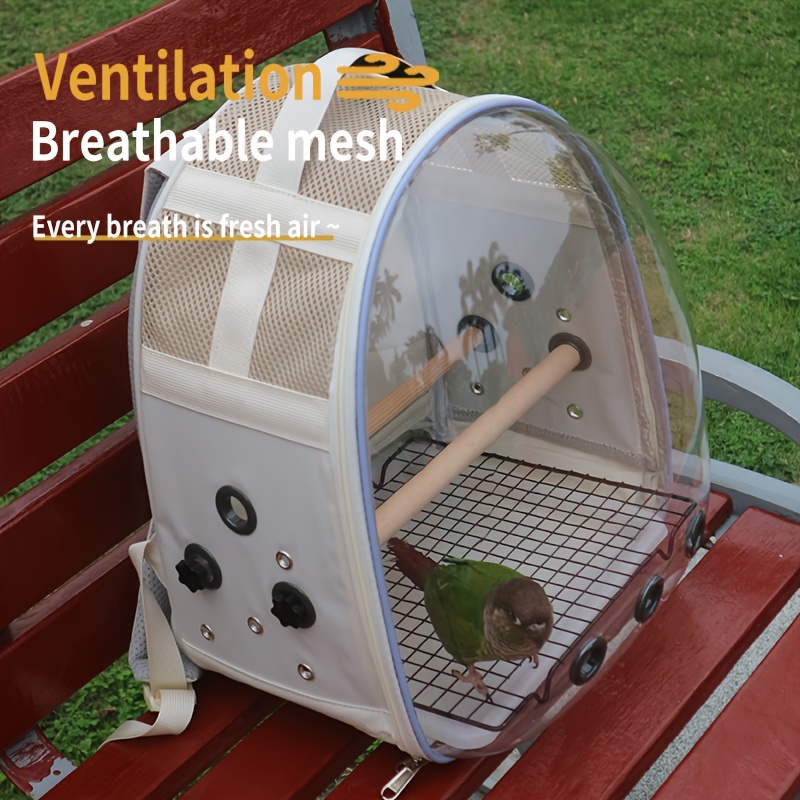 Large Hanging Backpack carrier for Parrots, Cockatiels, Lovebirds, Budgies - Beige bird traveling case with Front Zipper Access, Side Rope Hooks - Ventilated Outdoor aviary Backpack    , Holidays, Travel - Durable Bird Cage Backpack Carrier