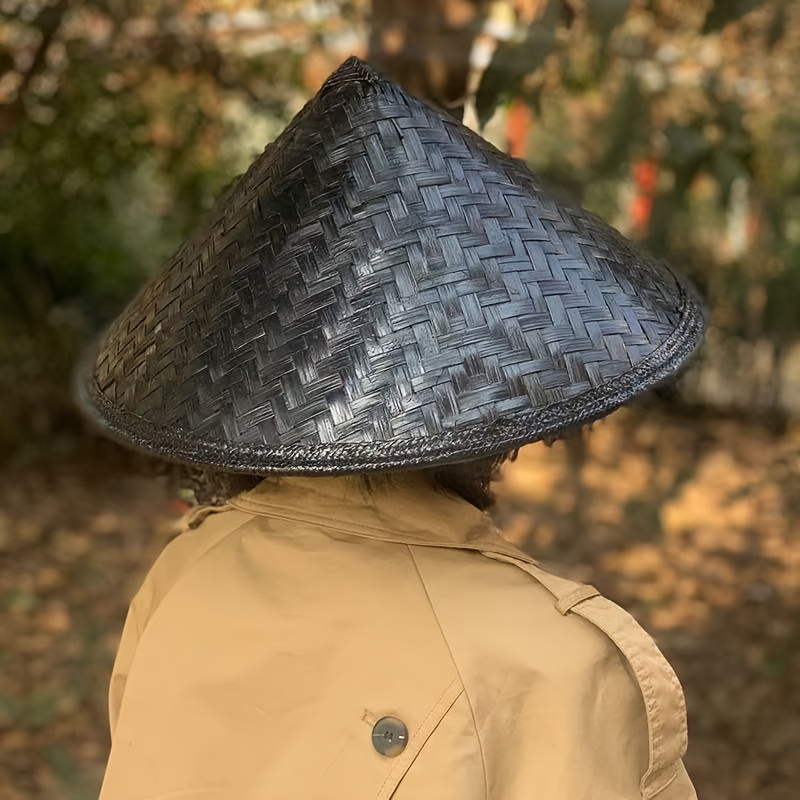 Handmade Black Bamboo Straw Hat - Samurai/Knight Style Prop, Sun Shade Hat