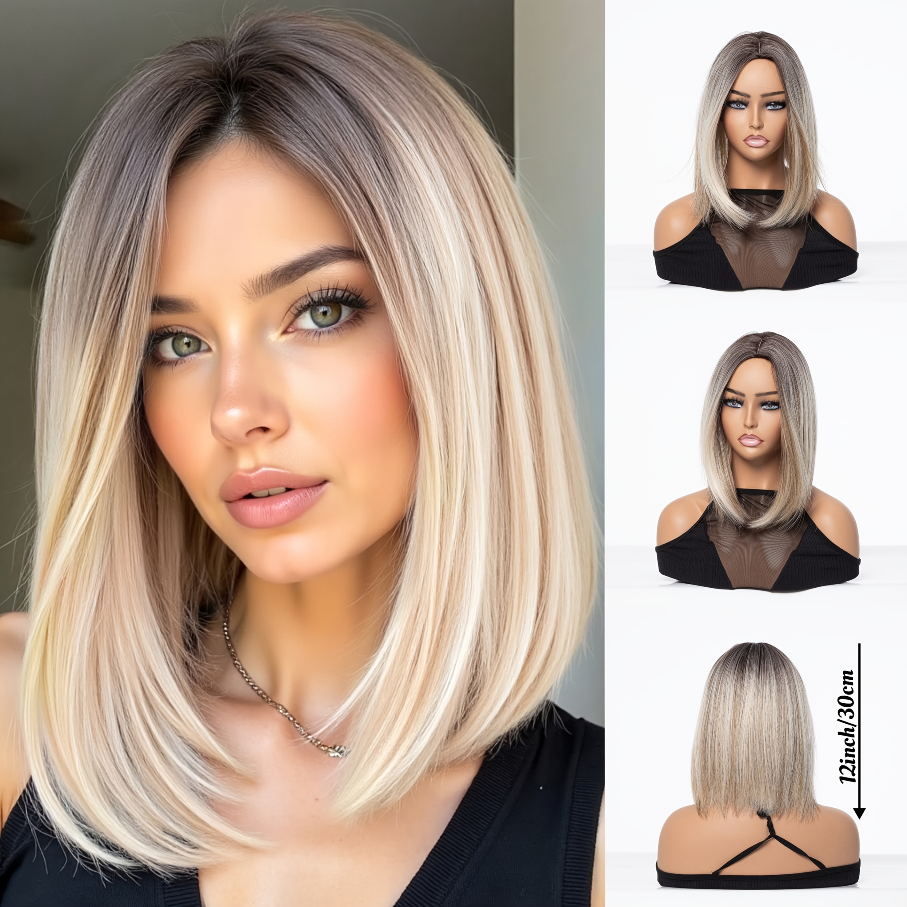 E-shop Platinblonde Vollperücke/leichte atmungsaktive „Rose“-Netzhaube/natürliches Aussehen, einfach zu stylen zu pflegen für tägliche /geeignet für