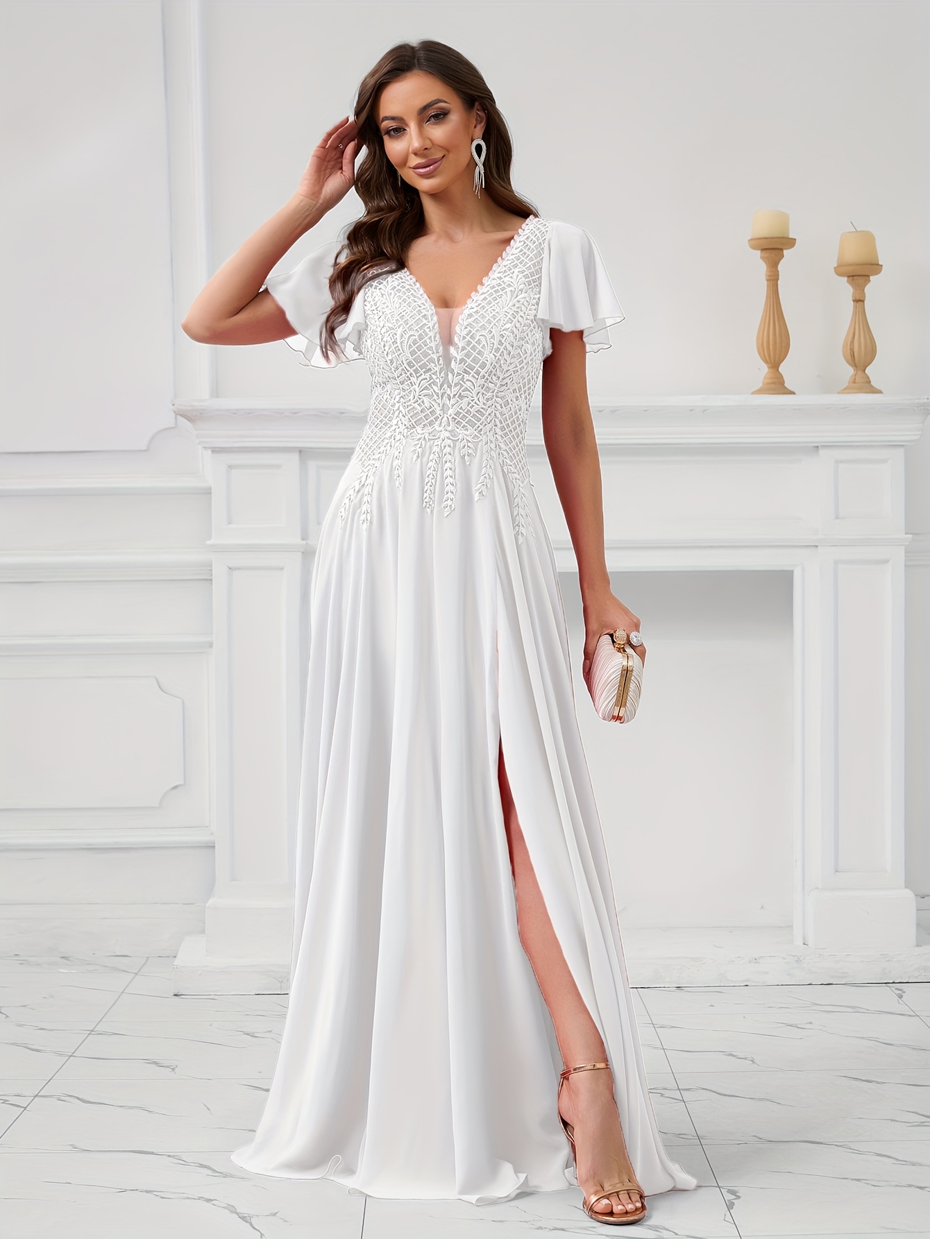 womens elegant formal party wedding dress v neck long Temu