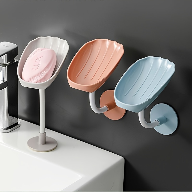 

Wall-mounted Shell-shaped Soap Dishes, No Drilling Required, Durable Plastic Oval Soap Holder For Bathroom - Convenient And Practical