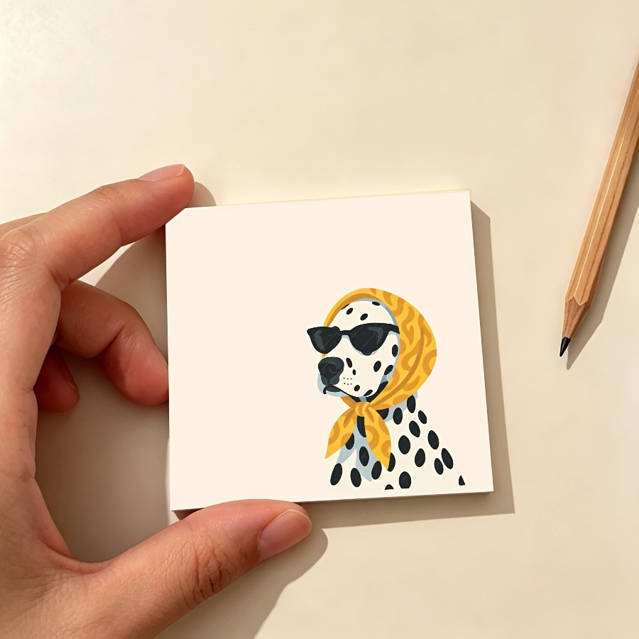 TEMU 1pc 50-sheet Dalmatian Puppy Memo Pad With Cute Dalmatian Dog In Fashion Glasses & Scarf - Square Suitable For School, Work, Planning,