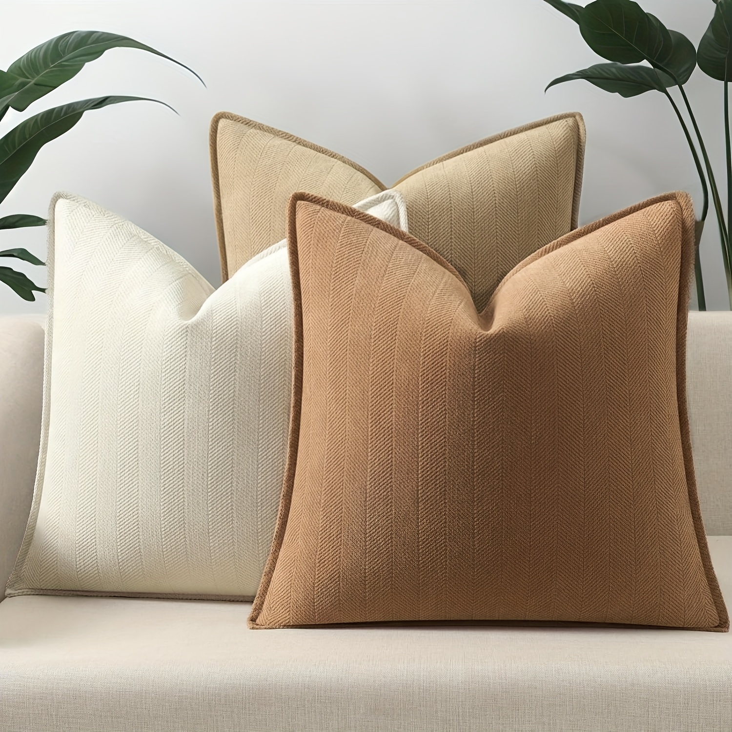 3pcs Set, Herb-patterned Western Modern Double-sided Design Chenille Throw Pillow Covers, No Pillow Core, Soft, Comfortable and Natural Bohemian-style Farmhouse Neutral Sofa Cushion Cover, Outdoor Modern Sofa Bed Cover, Living Room Home Decoration