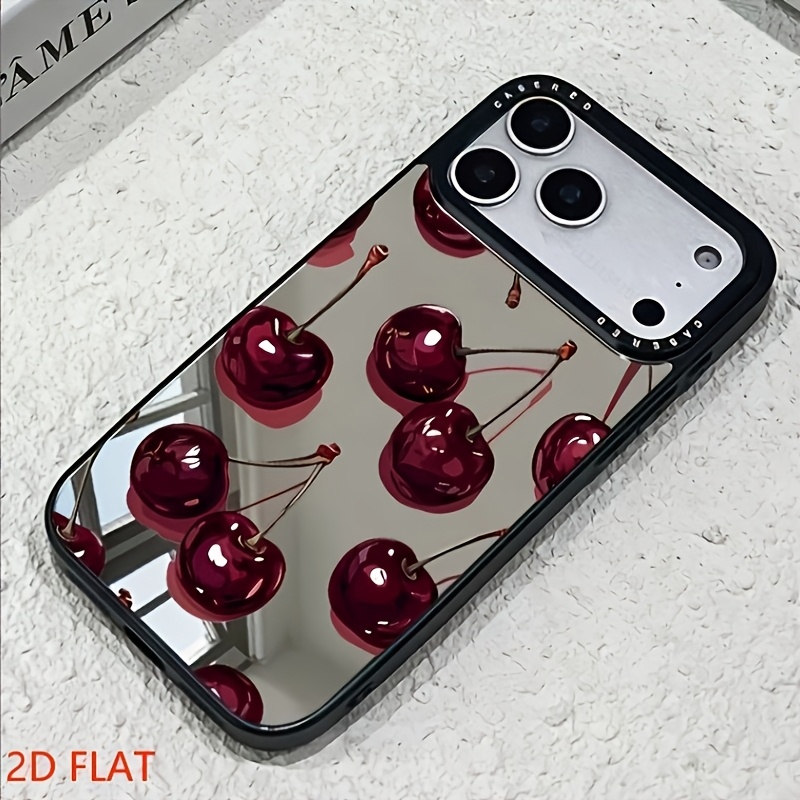 TEMU Phone Case: 2d Flat Vintage Cherry Mirror Phone Case, Suitable For Iphone 17, Iphone 17 Pro Max, Iphone 17 Pro/16/11/13/ Plus/15 Pro/15 Pro