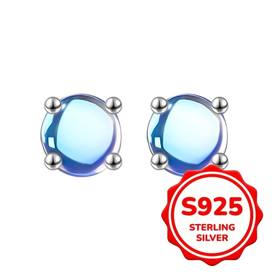 TEMU 925 Silver Sterling Silver Low Allergenic Moonlight Stone Round Earrings, Women's Exquisite Jewelry Earrings (1.2 Grams 0.042 Ounces)