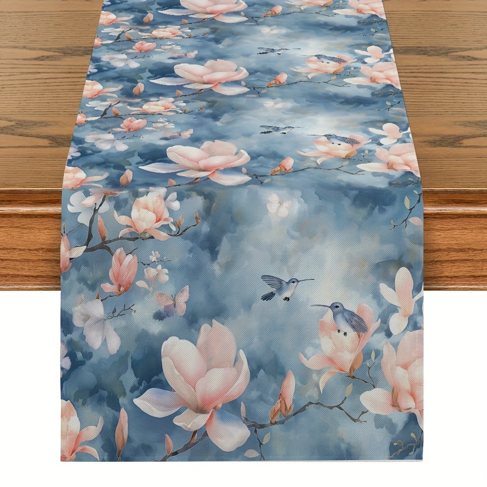 

1pc Decorative Table Flag Magnolia Hummingbird Watercolor Table Flag, For Coffee Table, Farmhouse, Kitchen, Dining Table, Holiday, Parties, Dinner Decor