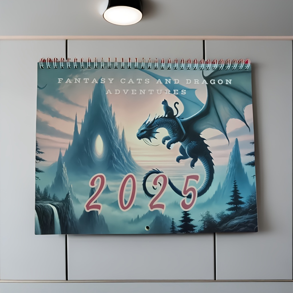 

2025 Cat & Dragon Knight Themed Calendar With And Personal Planning - Home Decor, Office Supplies, School