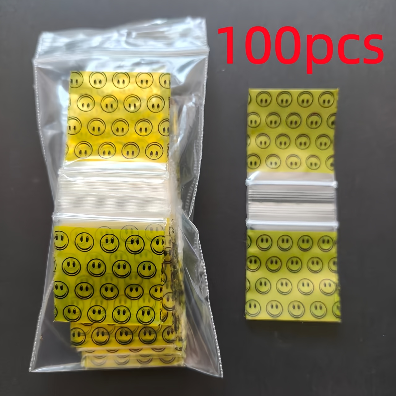 TEMU 100pcs Yellow Round Face Random Pattern Mini Packaging Bags, 4.42*4.42cm. Party Gift Bags | Mini Sealed Bags, Reusable, Moisture-proof,