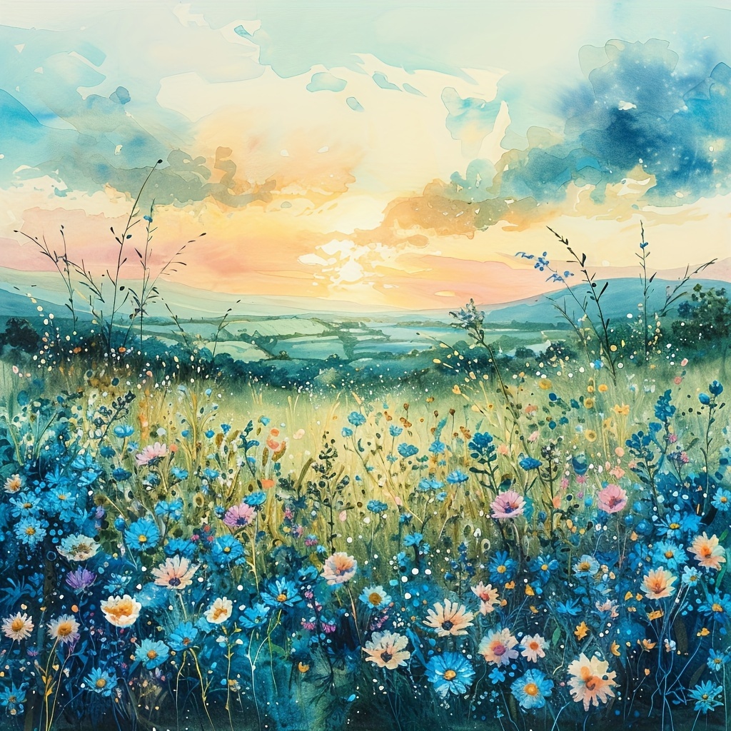 

1pc 40x40cm/15.7x15.7in Diy 5d Diamond Art Painting Without Frame, Wild Flowers In The Mountains Full Rhinestone Painting, Diamond Art Painting Embroidery Kit, Handmade Home Room Office Wall Decor