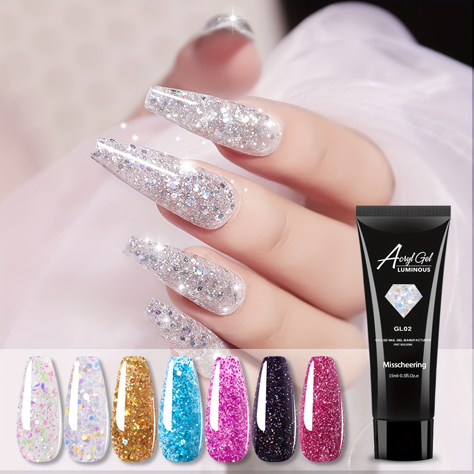 

Acrylic Glitter Gel, 15ml Nail Extension Builder Gel, Shiny Sparkling Long-lasting Uv Led Nail Gel, Nail Art Manicure Kit For Home Use