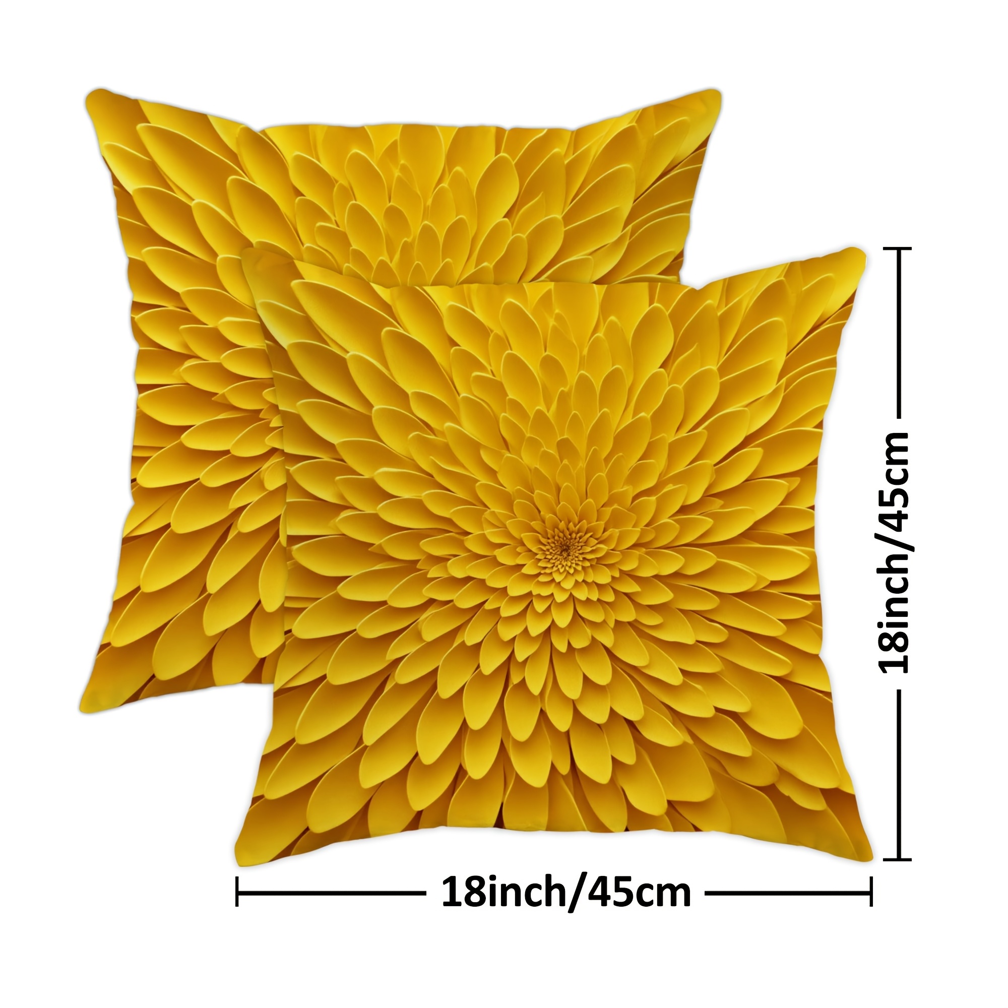 TEMU 2pcs Modern Chrysanthemum Throw Pillow Covers - Yellow Floral Cushion Covers With Hidden Zipper, One-sided Printing Suitable For Sofa Bed Car