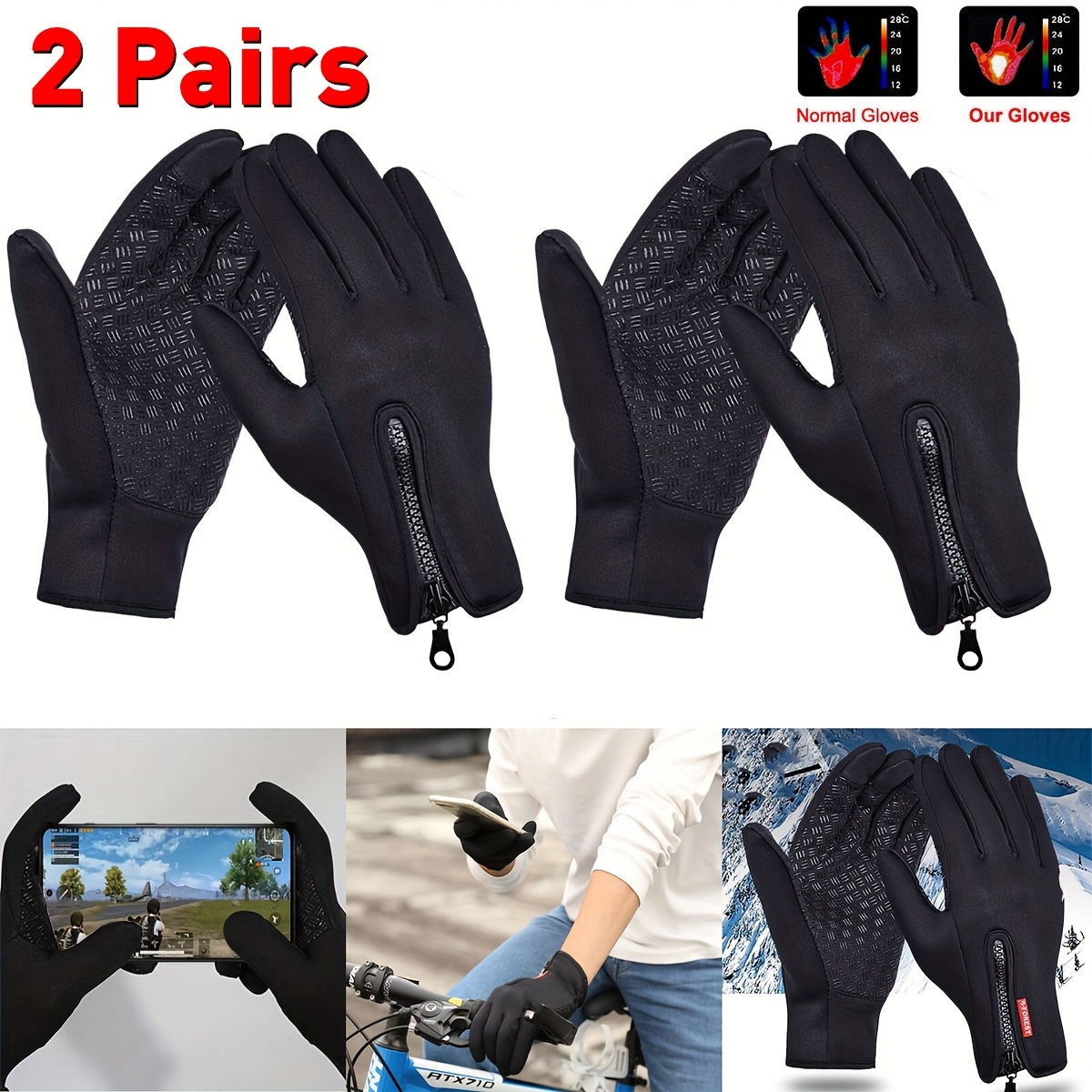 TEMU Cycling Gloves For Men And Women, Fleece-lined Warm Touchscreen Gloves, Outdoor Riding Gloves, Anti-slip, Thermal, Fabric, Cycling Gloves