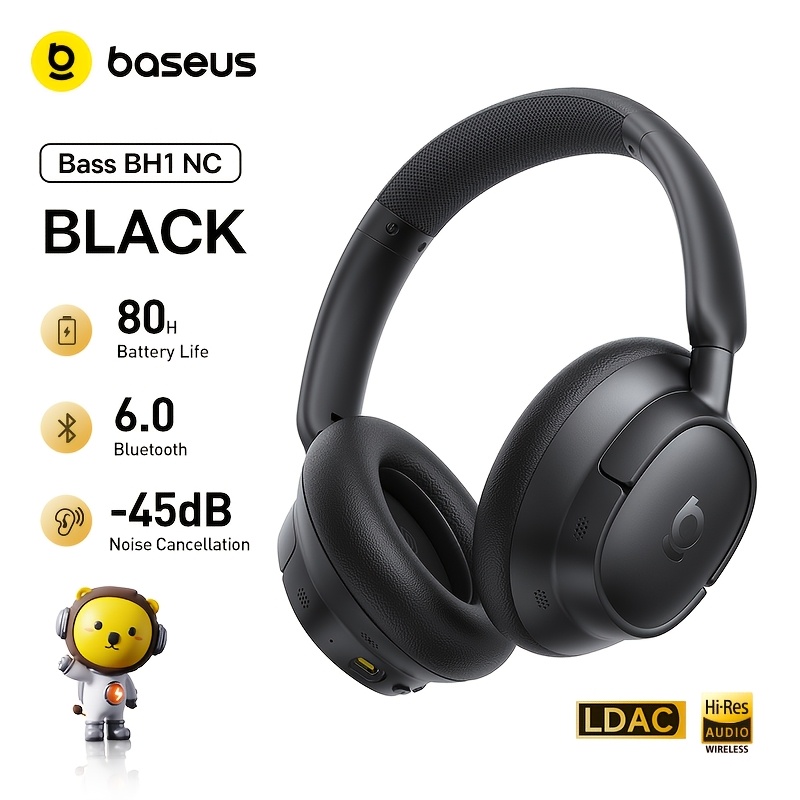 TEMU Baseus Bh1 Nc Adaptive Active Noise Cancelling Headphones, Real-time Adaptive , 2.0, Sound, 80h Playtime, 5-mic Ai Clear Calls, , Wireless 6.0