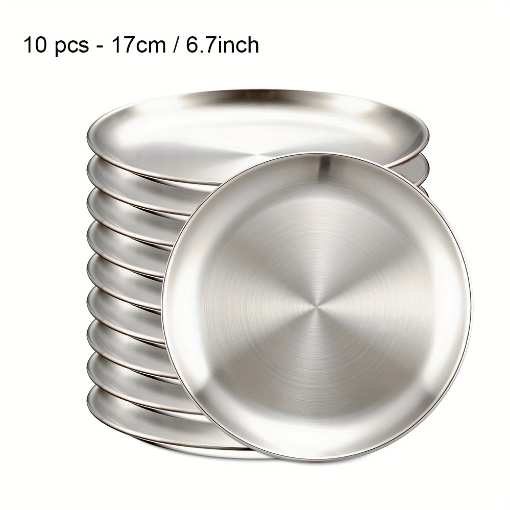 TEMU 10pcs Stainless Steel Plates Set, Cake Dessert Plates, Matte Brushed Small Kitchen Dishes, Reusable Snacks Fruit Plates For Home, Restaurant,