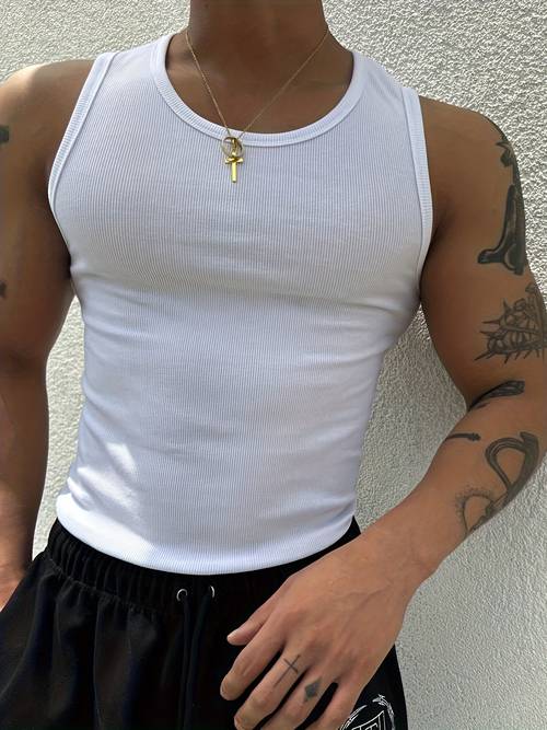 camiseta deportiva sin para hombre de rápido con cuello acanalado americano - top ajustado para gimnasio y entrenamiento - color para uso /fitness (no-) - marca obm