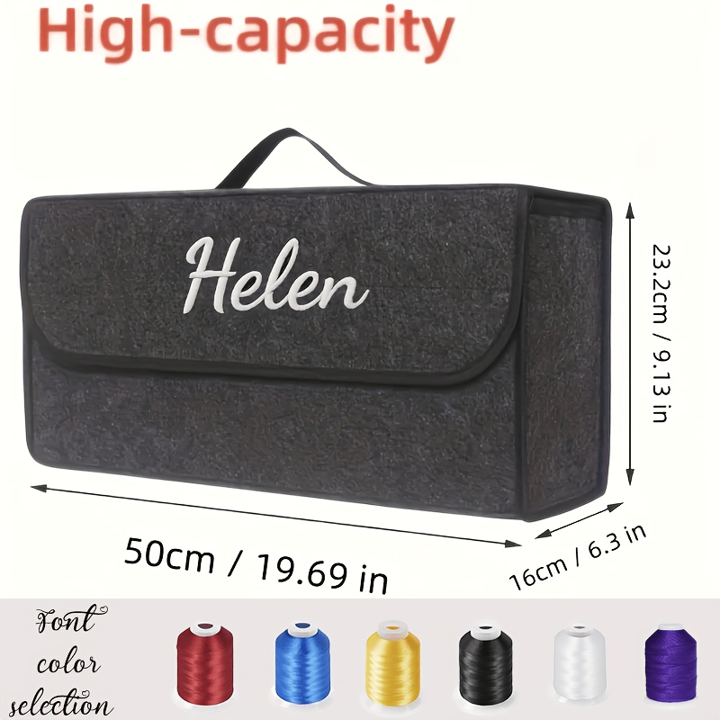 1pc [customized] Embroidered Car Storage Box, Trunk Storage Bag, Vehicle Storage Box, Felt, Foldable, Car Storage Bag