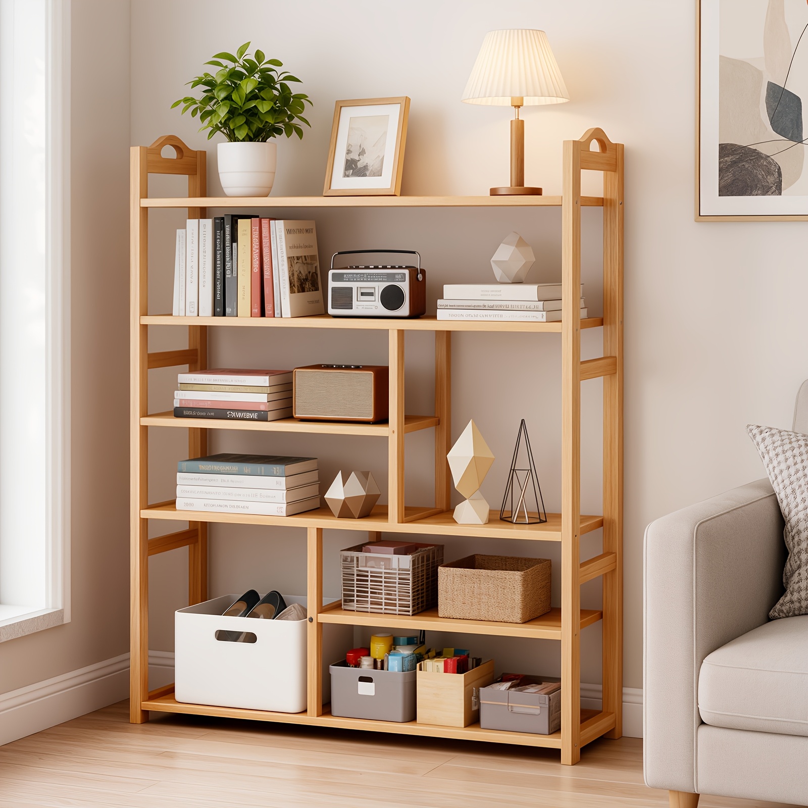 4/6 Tier Bamboo Shelf, Freestanding Storage Organizer, Easy To Assemble, Sturdy Shelving Unit, Space , Simple And Elegant , Suitable For Home, Office, Bathroom, Dormitory, Standing Shelf