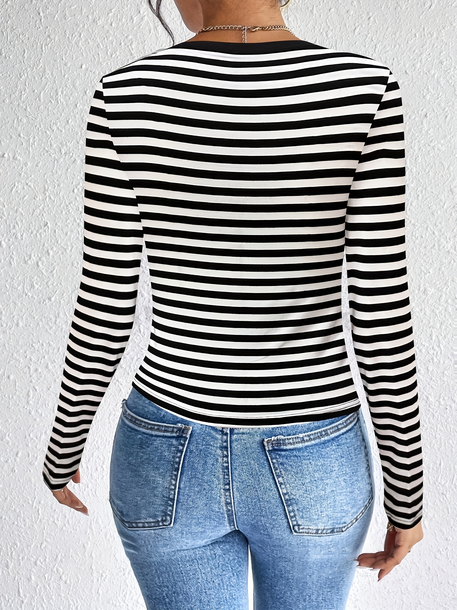 women's black white striped long sleeve t shirt fit Temu Germany
