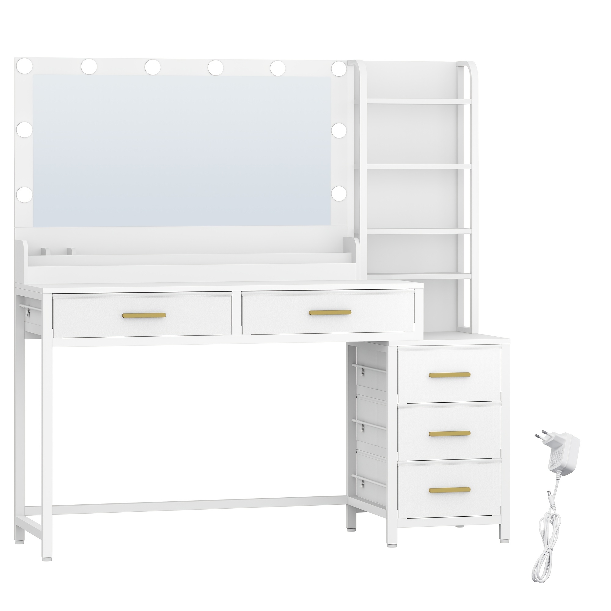 TEMU Tavolo da Trucco con Grande Specchio | 5 Cassetti, 5 Scomparti Aperti, di Stoccaggio Ante Specchio, , 40 � 130 � 141 Cm, Stile Moderno, Marca