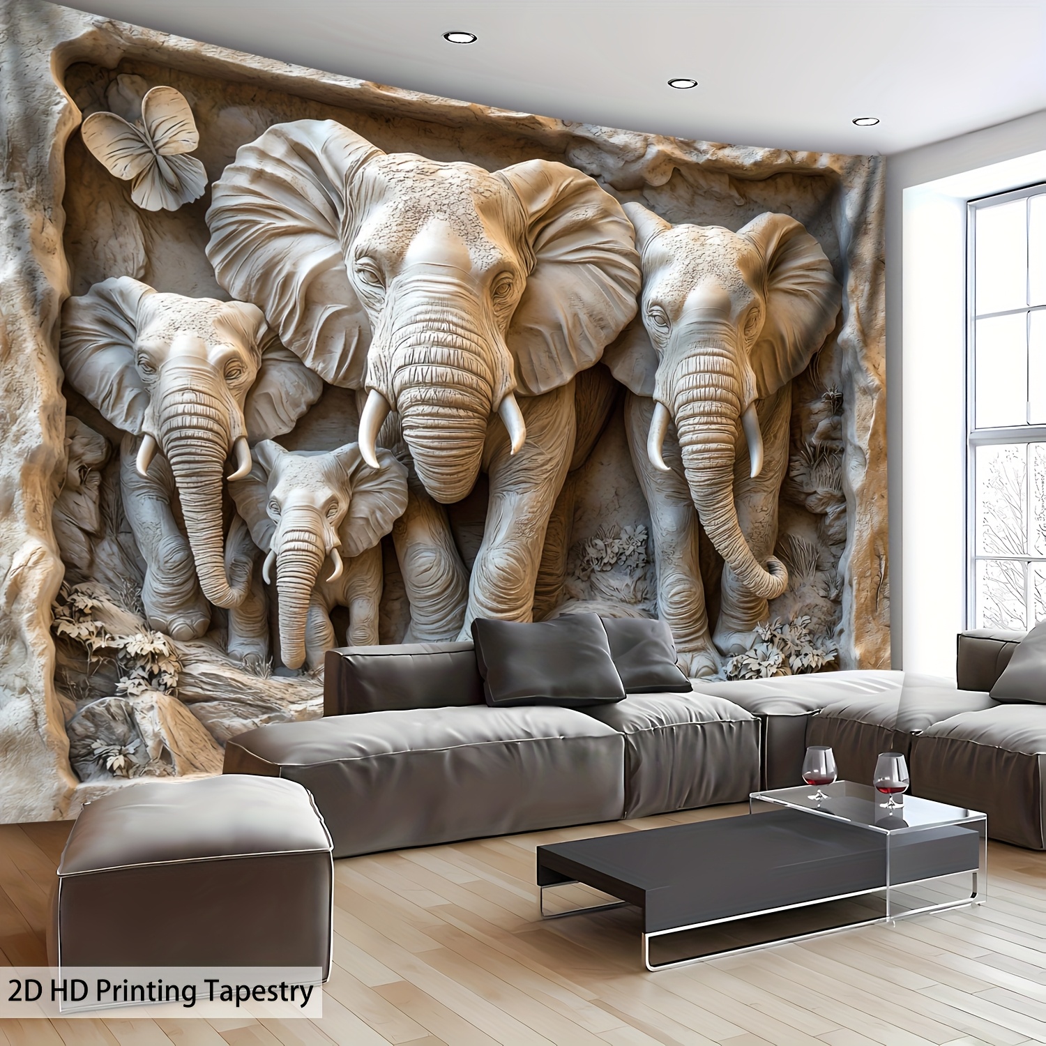 Tenture murale éléphant sculpture pierre impression hd grand_voghion.com