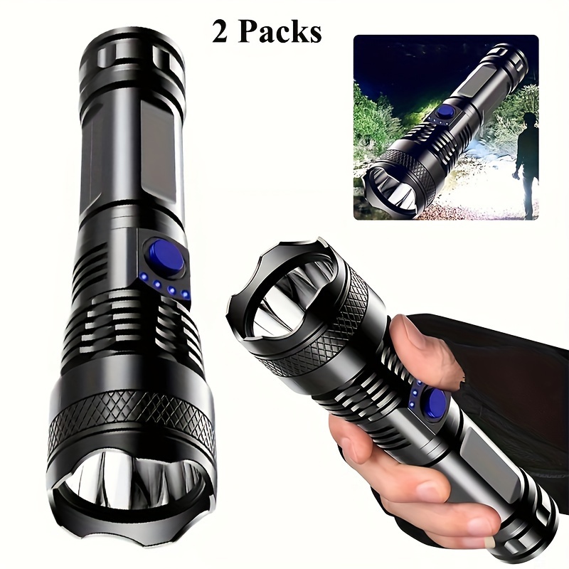 

2packs Rechargeable Flashlights, 3 Modes Led Flashlights With Power Display, Super Bright Torch Lights For Outdoor Camping, Hiking, Emergency