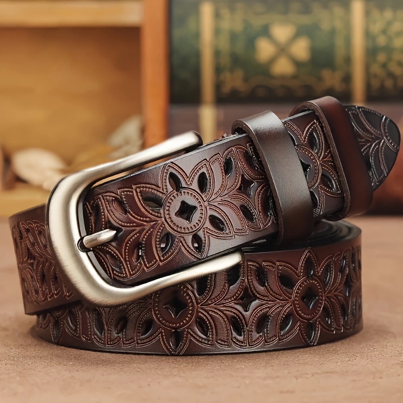

New Fashionable Genuine Leather Belt Needle Buckle Hollow Belts Decoration, Cowhide Versatile Belts For Women