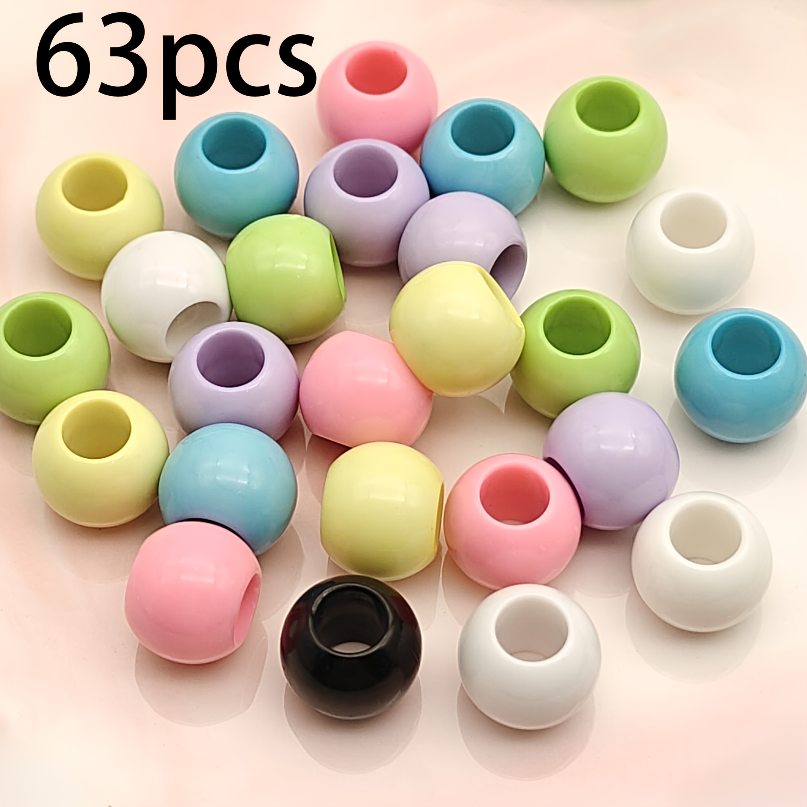 TEMU 63pcs 12mm Macaron-colored Acrylic Beads, Large Hole Craft Materials Beads, Handcraft Bead Stringing