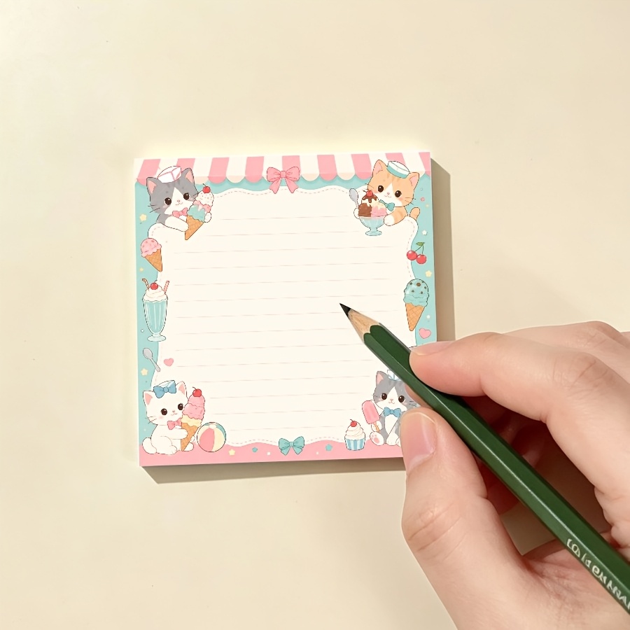 TEMU Cute Kawaii Cat Dessert Memo Pad, Adorable Ice Cream Animal Letter Paper For Notes, Journaling, Study, Office, School & Home Organization,