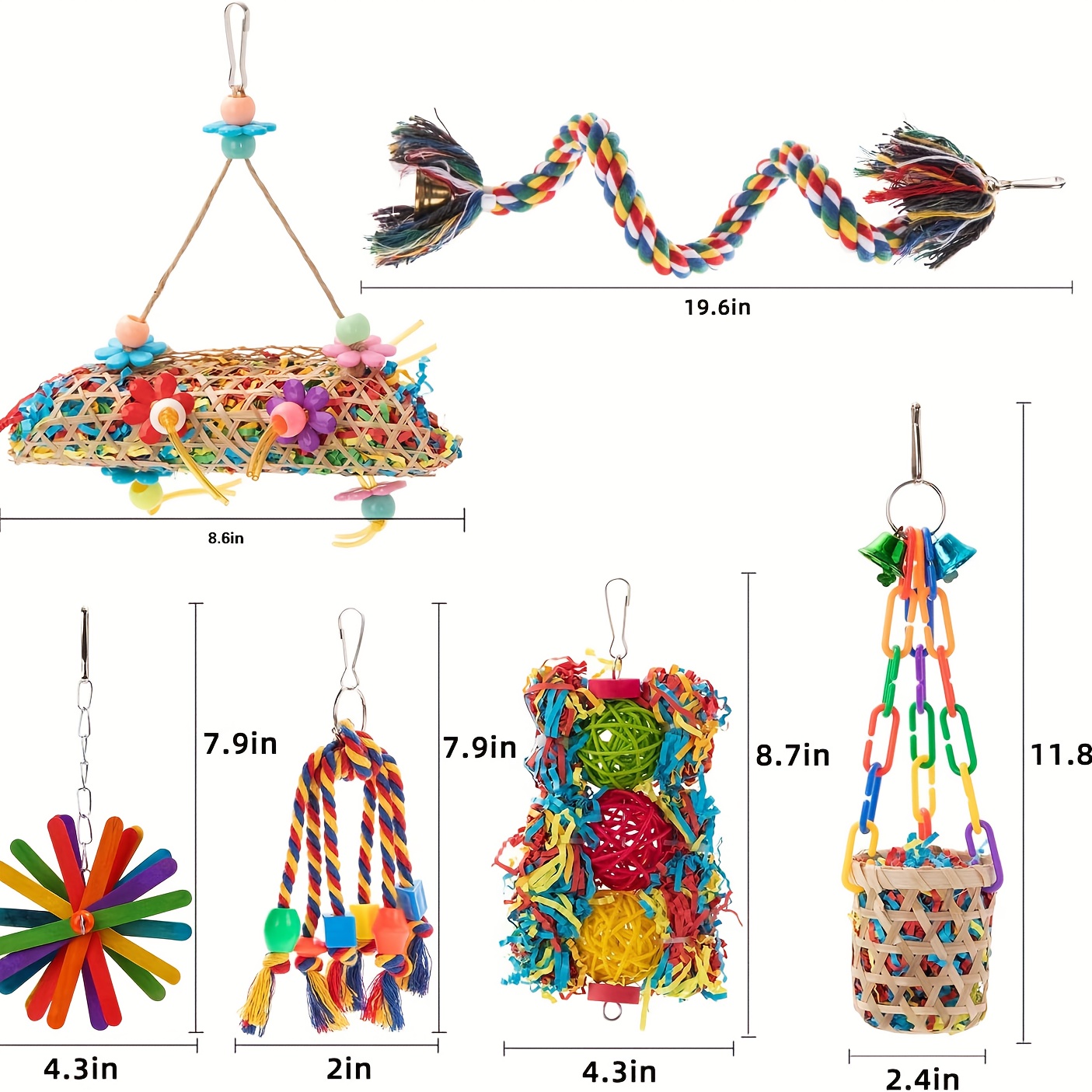 TEMU 6pcs Parrot Toys - Handmade Chewable Perches, Swings, Hammocks & Perches With Bird Stand Suitable For Cockatiels, Lovebirds, Conures, ,,