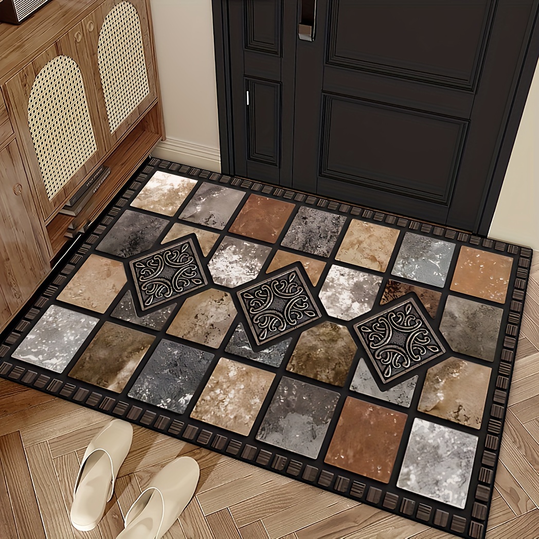 TEMU Washable Non-slip Polyester Door Mat With Rubber Backing - Welcome Rug With & For Home, Garden, And Living - Machine Made Entryway Carpet In