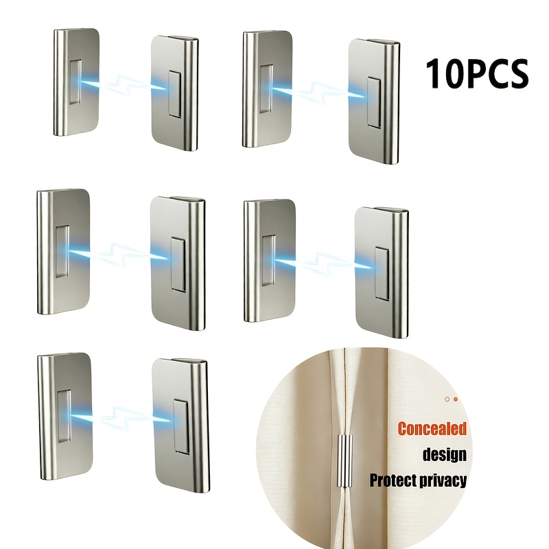 TEMU 10pcs Set Of Magnetic Curtain Clips, No-drill Blackout Fasteners, Magnetic Closure Clips, Suitable Curtain , Traceless Blackout Curtain Clips,