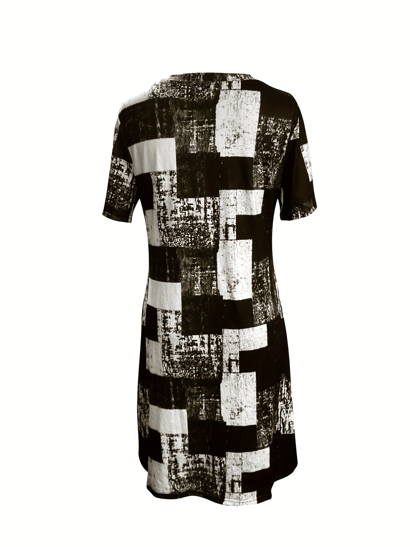 geo print crew neck dress casual short sleeve dress womens clothing for elegant dressing black 1