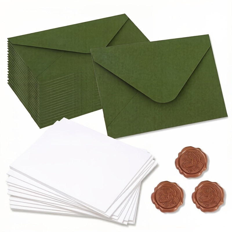 E-shop 30-teiliges Set, Vintage-olivgrüne Umschlagaufkleber-Grußkarten-Set, Hochzeit, Geburtstag, Osterfeiertagsgrußkarten, inklusive 10 Umschläge & 10