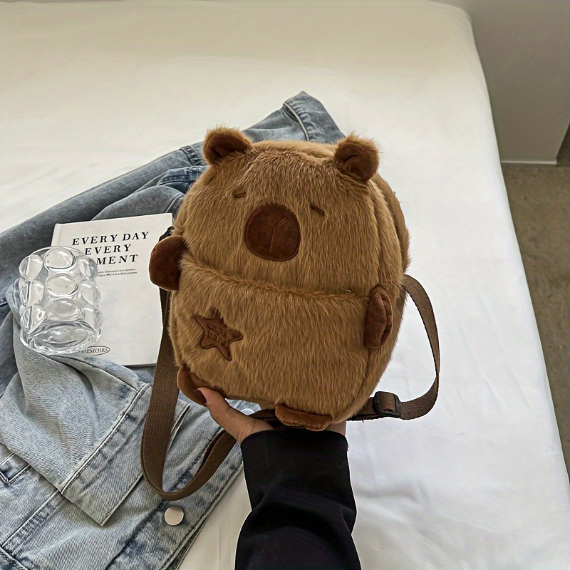 Image of Cute Capybara Mini Crossbody Bag, Plush Phone Pouch, Adorable Cartoon Shoulder Bag