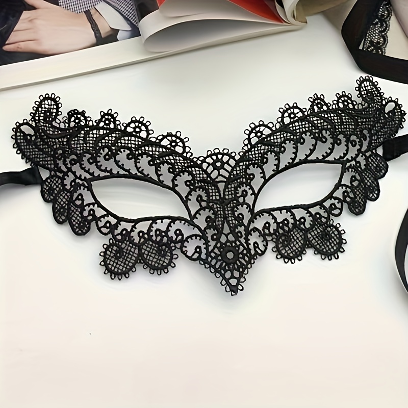 1pc, Masquerade Black Lace Mask Half Face Female Halloween Cos Party White Fun Cute Eye Mask Veil