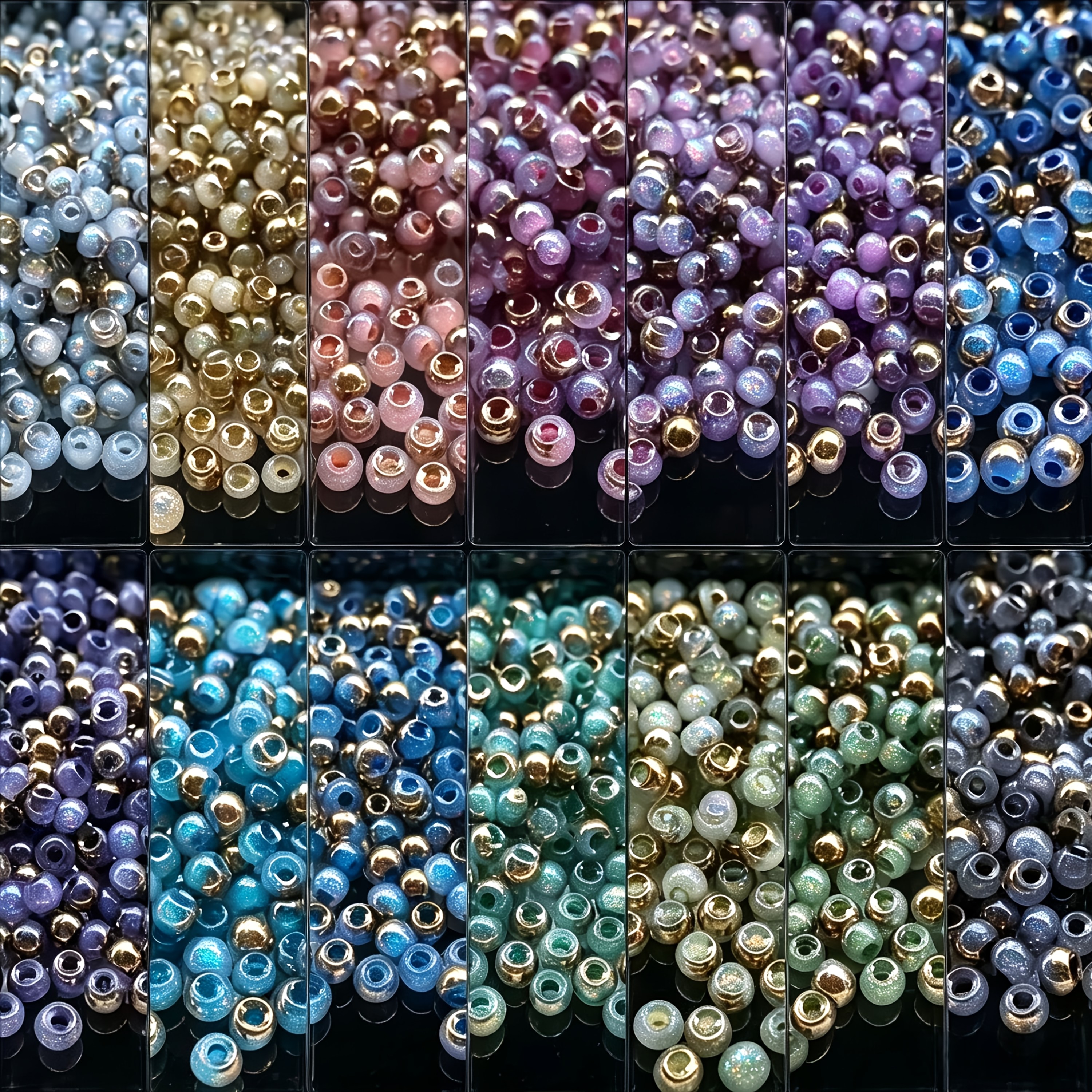 TEMU 301-teiliges Set 4 mm mehrfarbige gemischte Glas-Rocailles, transparente glänzende facettierte Lose Perlen mit Löchern, handgefertigtes