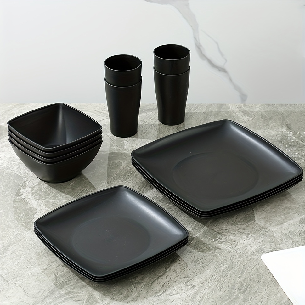 square unbreakable tableware set including square plates